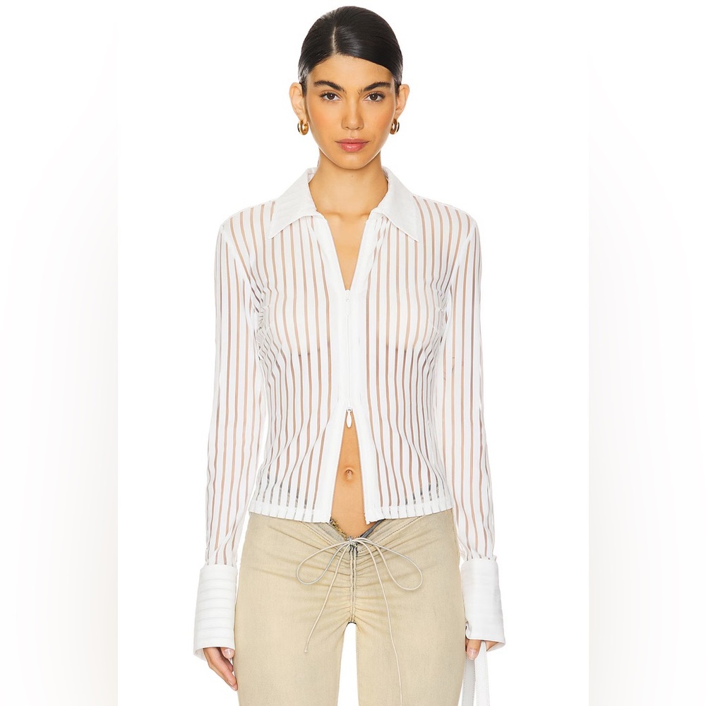 NWT IAMGIA JANE TOP Women's White Striped Zip-Up Top